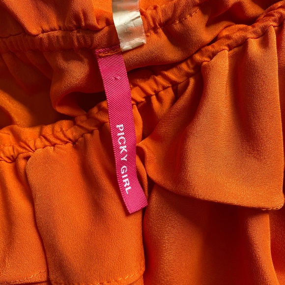 Picky girl | Orange Ruffled Women's Top sz M - Picture 8 of 9
